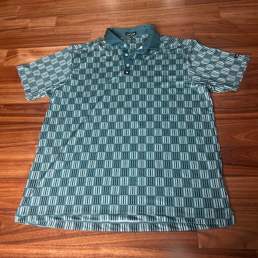 Bad Birdie 2XL Golf Polo Shirt Mens Green Geometric Print Short‎ Sleeve